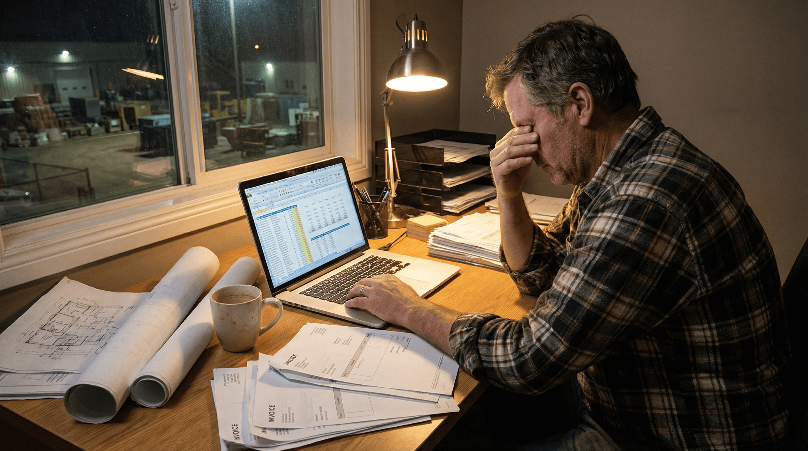 Die Realität eines Nachunternehmers - späte Nacht am Schreibtisch